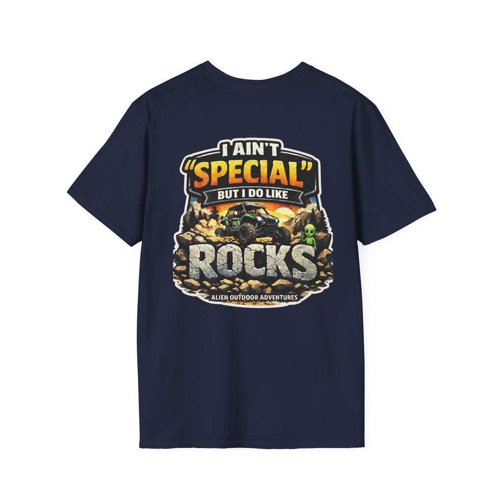 Alien Outdoor Adventures T-Shirt — “I Ain’t ‘Special’ But I Do Like Rocks” Graphic Tee