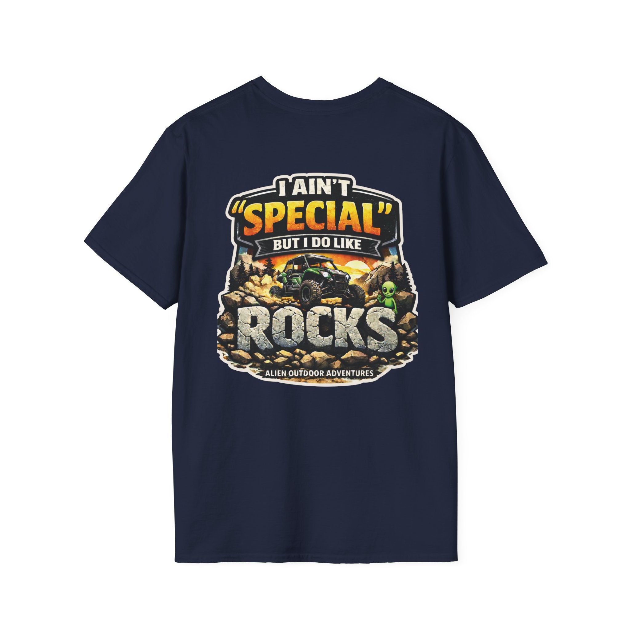 Alien Outdoor Adventures T-Shirt — “I Ain’t ‘Special’ But I Do Like Rocks” Graphic Tee