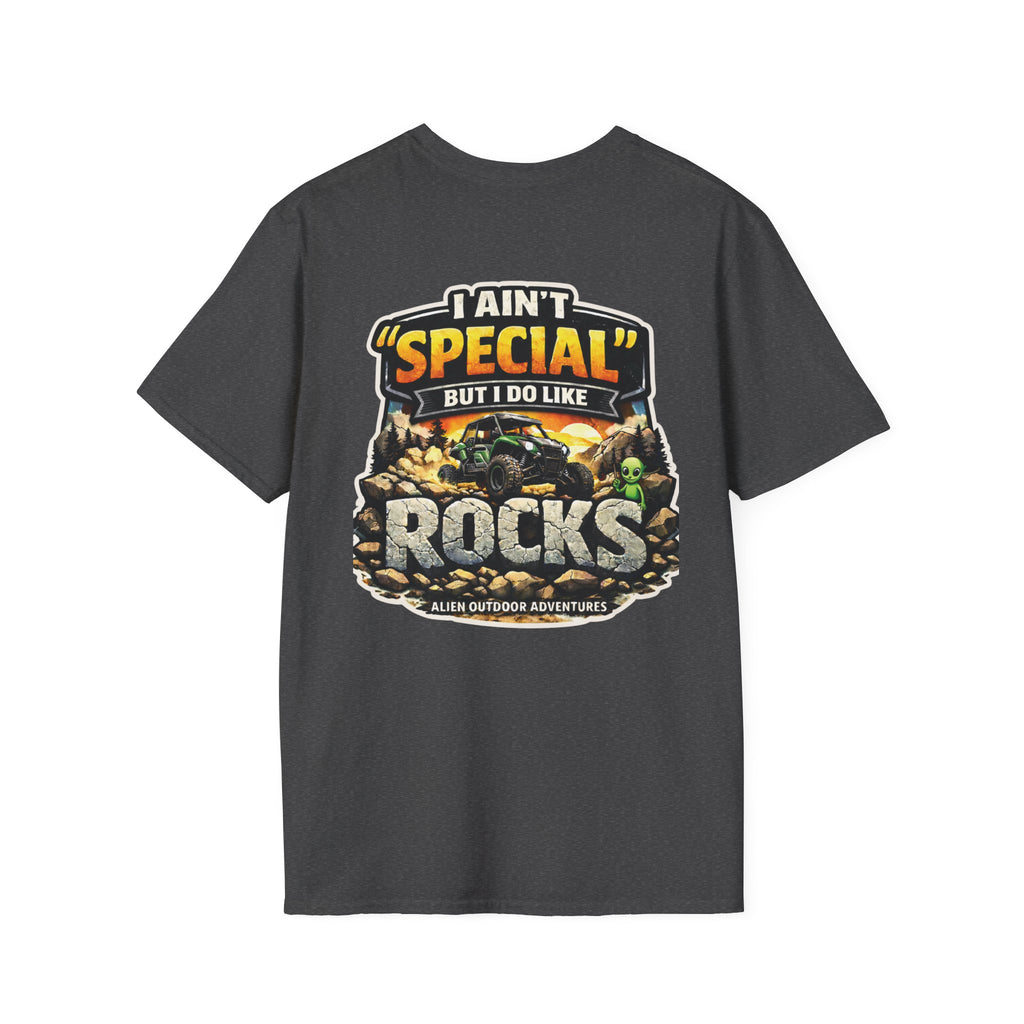 Alien Outdoor Adventures T-Shirt — “I Ain’t ‘Special’ But I Do Like Rocks” Graphic Tee