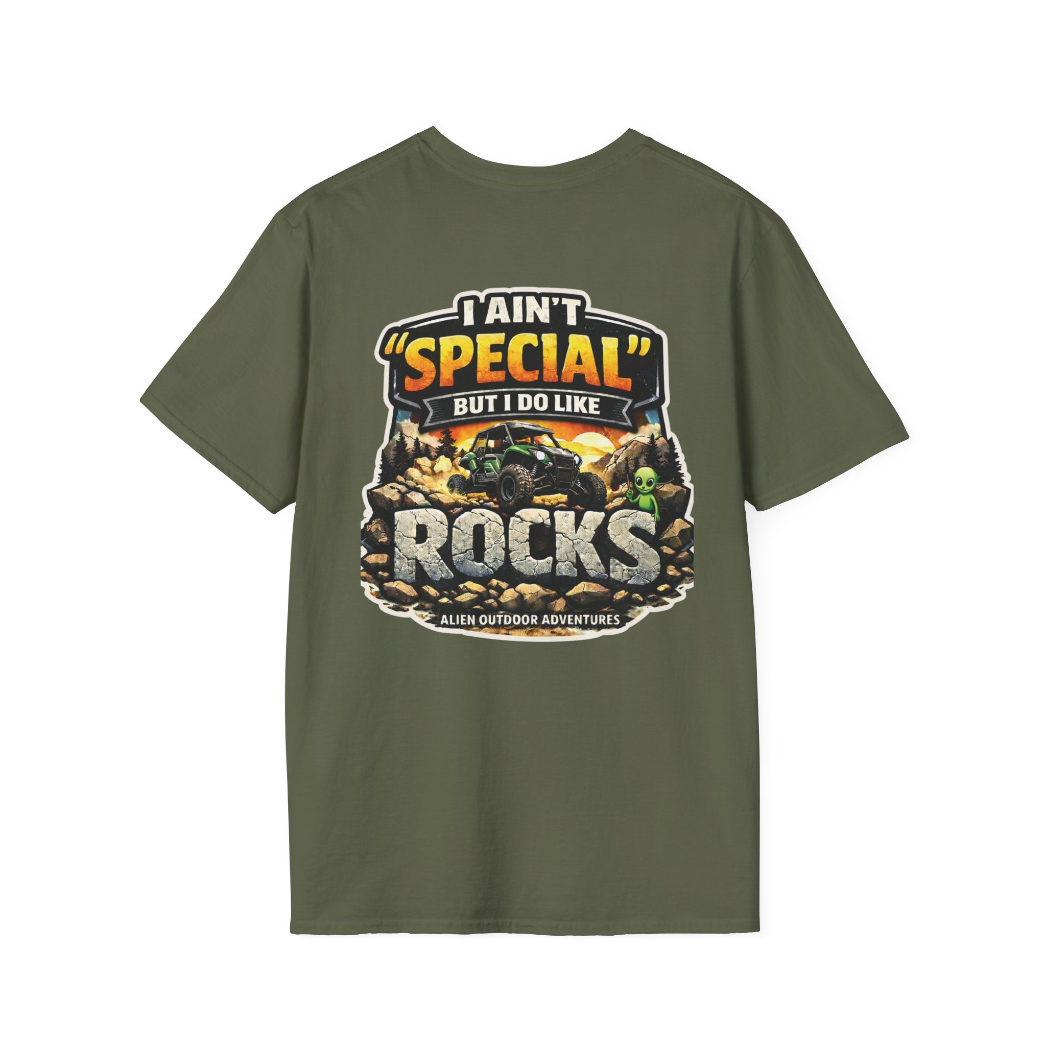 Alien Outdoor Adventures T-Shirt — “I Ain’t ‘Special’ But I Do Like Rocks” Graphic Tee