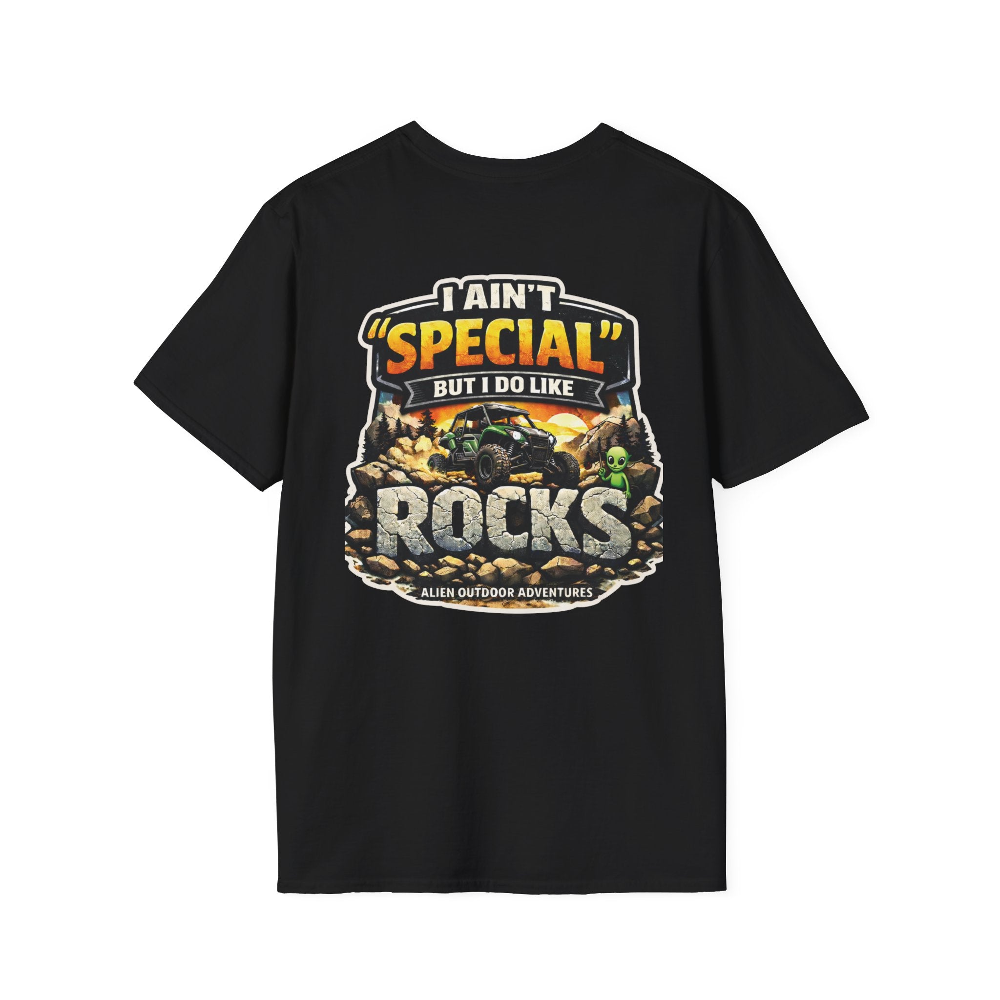 Alien Outdoor Adventures T-Shirt — “I Ain’t ‘Special’ But I Do Like Rocks” Graphic Tee