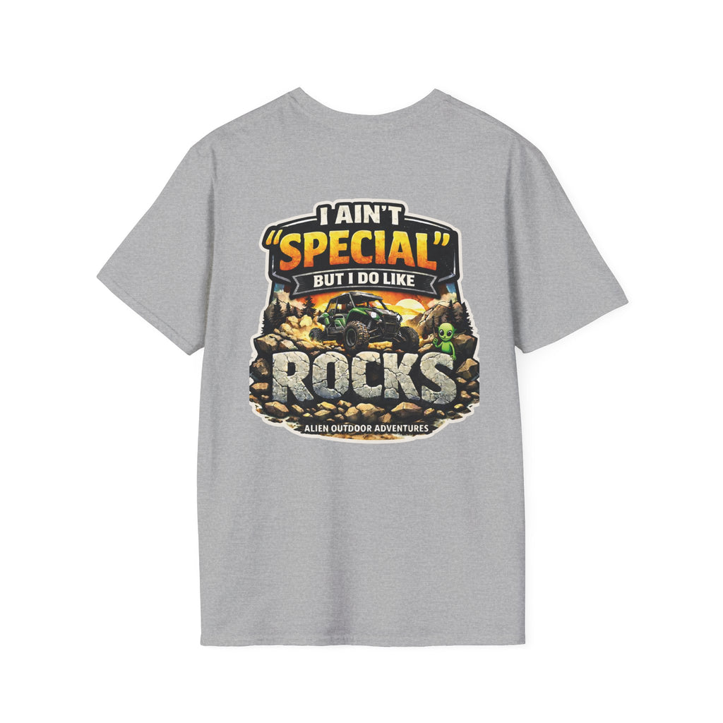Alien Outdoor Adventures T-Shirt — “I Ain’t ‘Special’ But I Do Like Rocks” Graphic Tee